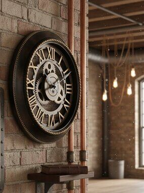 Bronze Gear Battery Powered Wall Clock Steampunk Home Decor